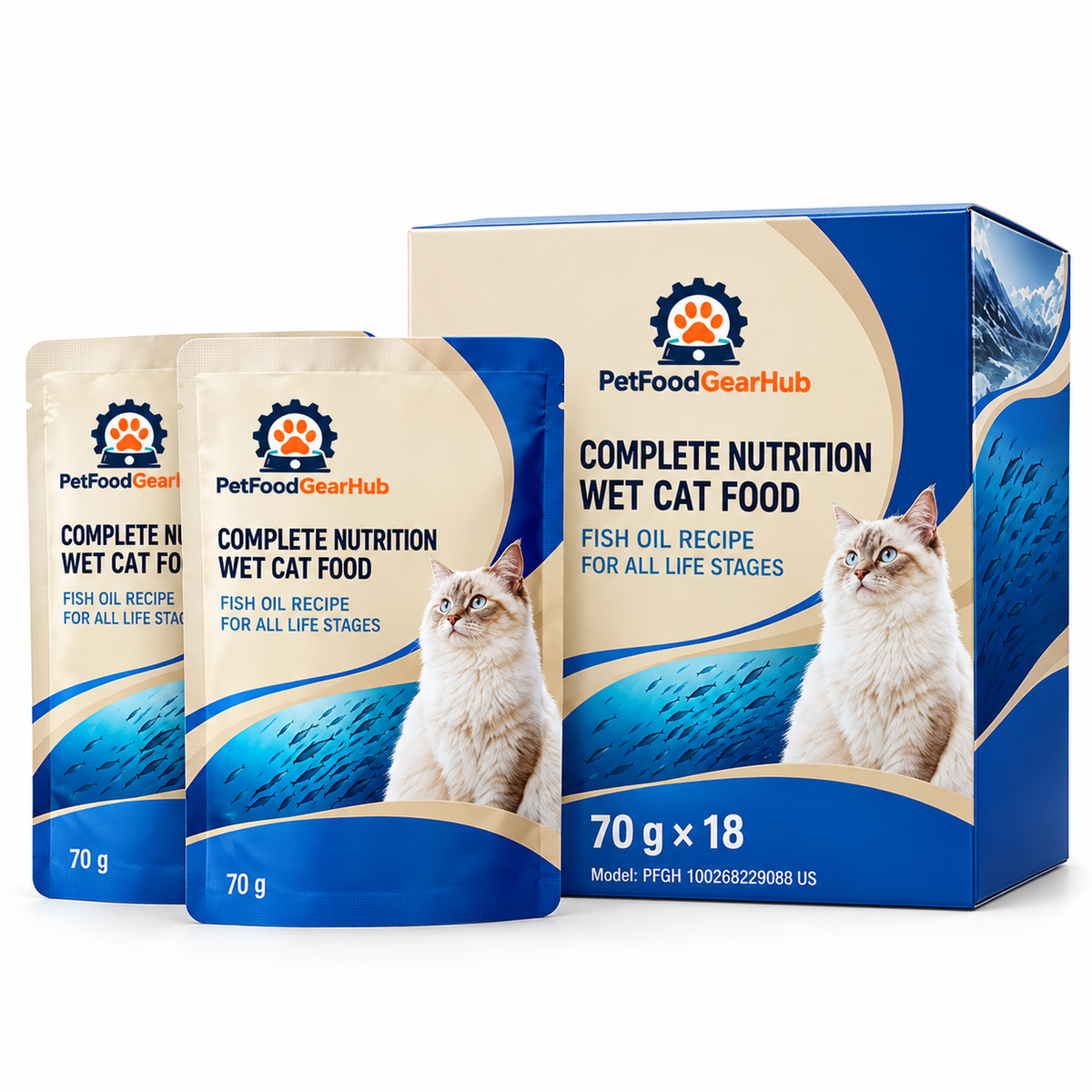 PetFoodGearHub Wet Cat Food Pouch Variety Pack, 70 g × 6 - PetFoodGearHub product image