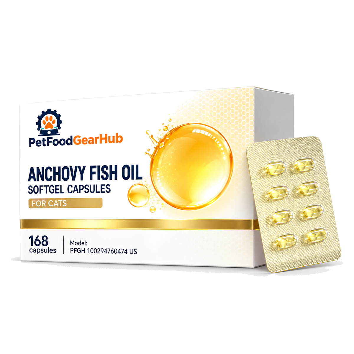 PetFoodGearHub Anchovy Fish Oil Softgels for Cats, 168 Capsules - PetFoodGearHub product image