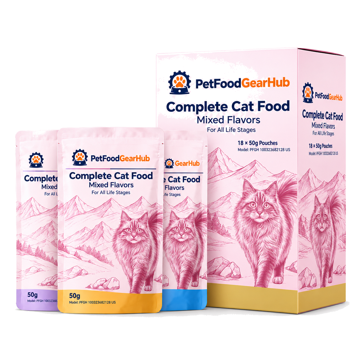 PetFoodGearHub Mixed Wet Cat Food Pouches, 50 g × 18 - PetFoodGearHub product image