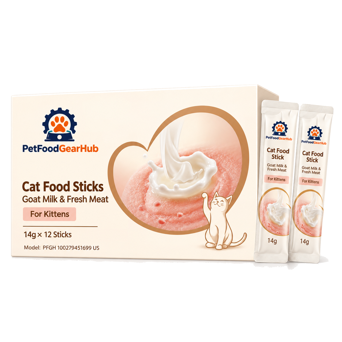 PetFoodGearHub Goat Milk & Fresh Meat Kitten Food Sticks, 14 g × 3 - PetFoodGearHub product image