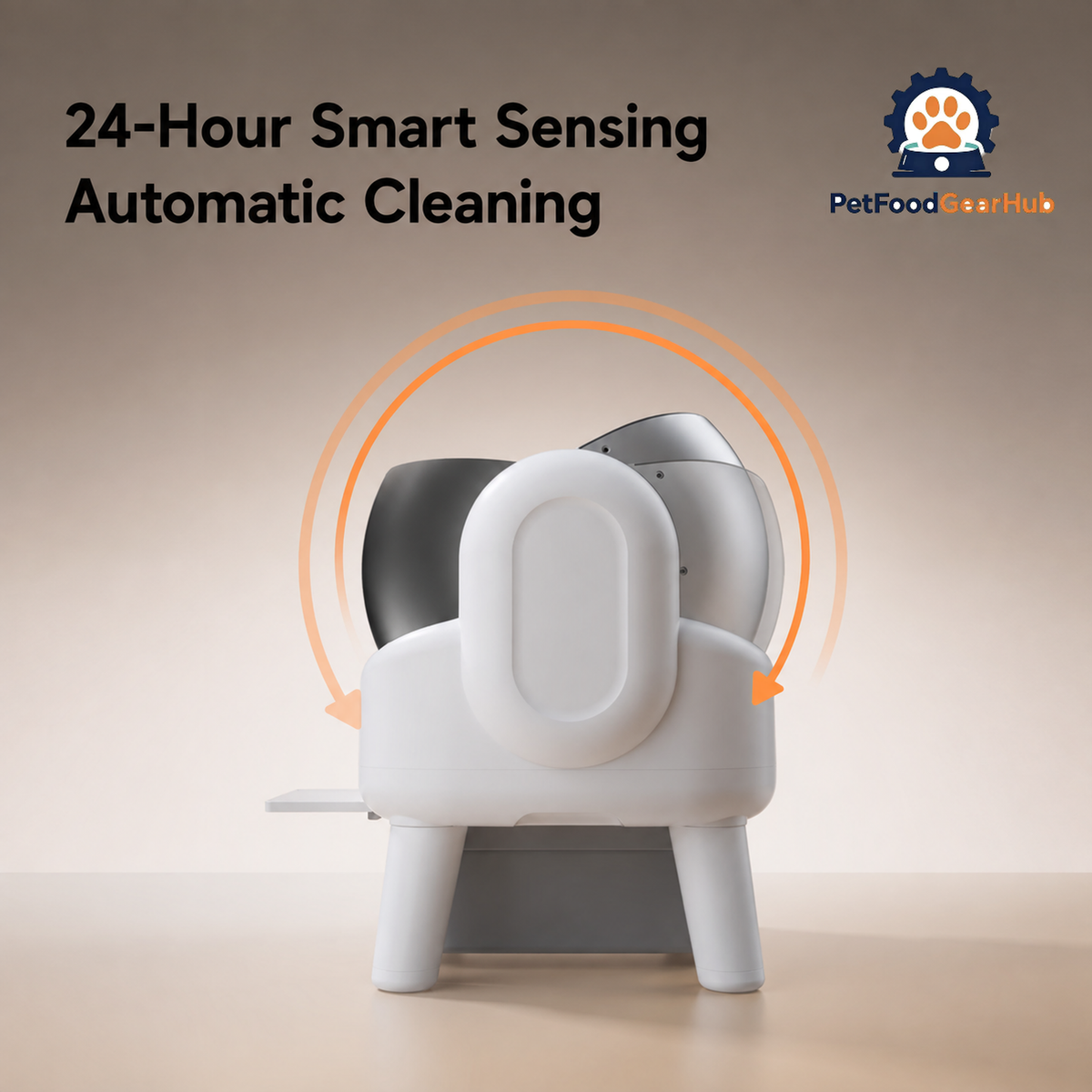 K88 Pro side view with orange rotation arrows illustrating automatic drum cleaning and 24-hour smart sensing.