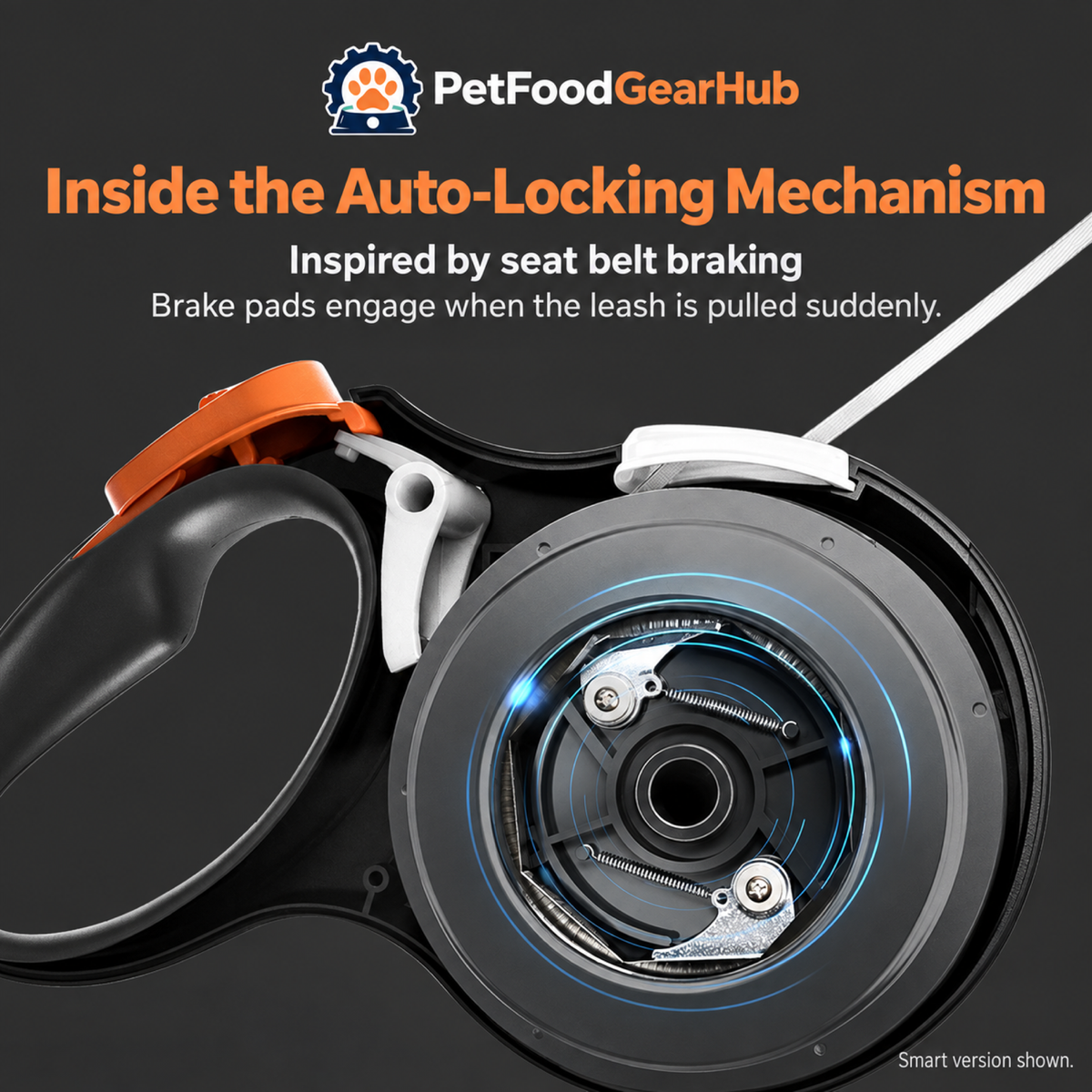 PetFoodGearHub smart retractable leash internal automatic braking mechanism