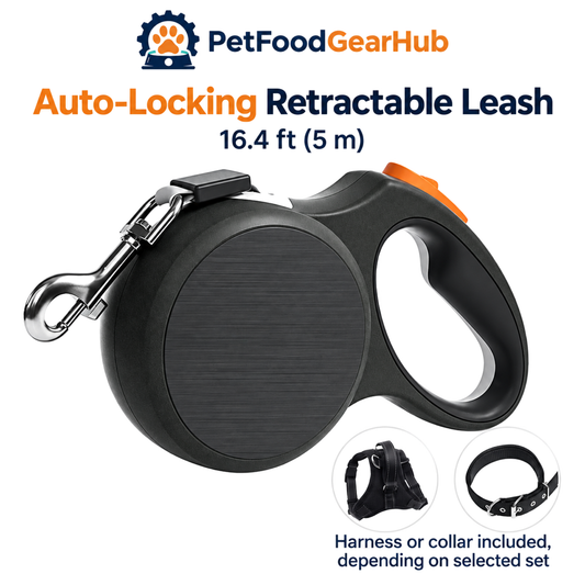 PetFoodGearHub black auto-locking retractable leash, 16.4 ft, collar or harness set