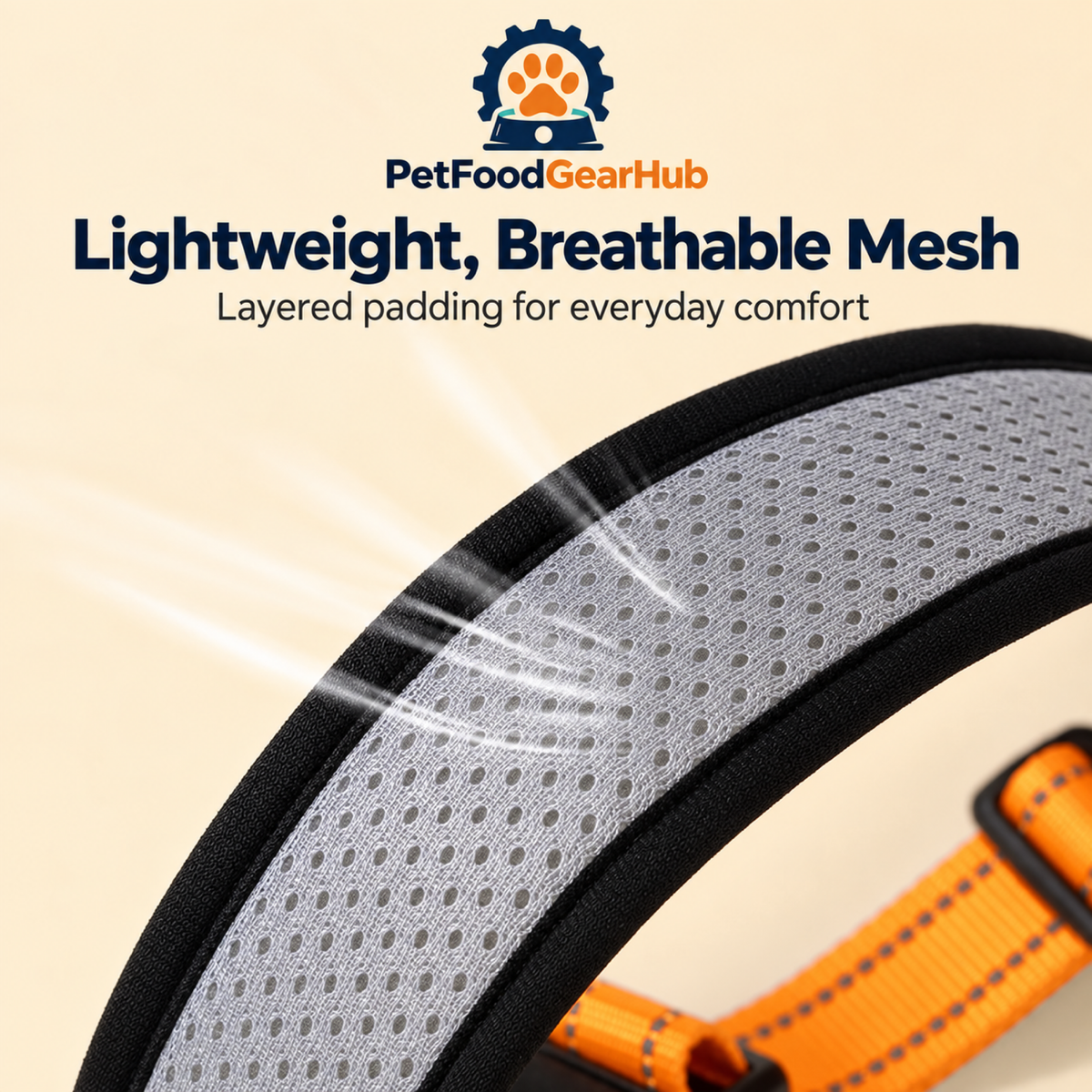 PetFoodGearHub dog collar breathable layered mesh lining close-up