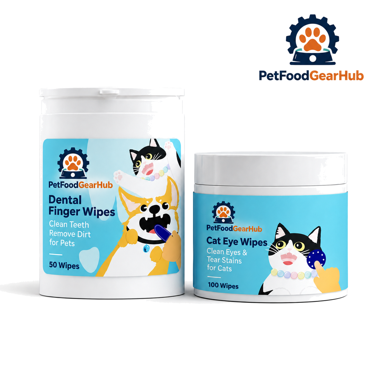PetFoodGearHub 50 dental finger wipes and 100 cat eye wipes