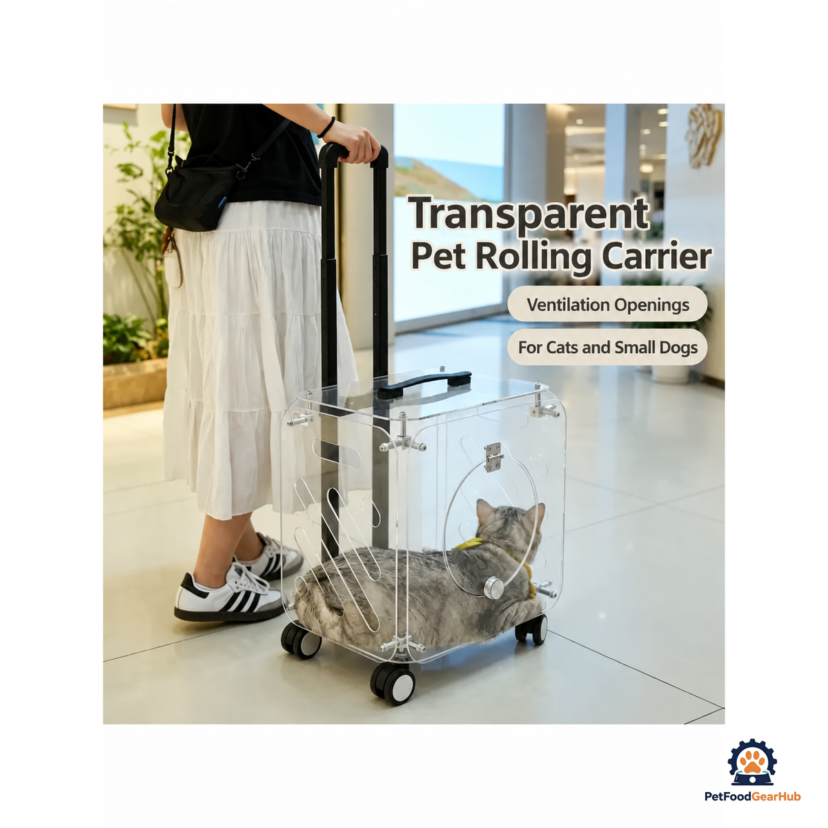PetFoodGearHub Acrylic Pet Rolling Carrier - product view 4