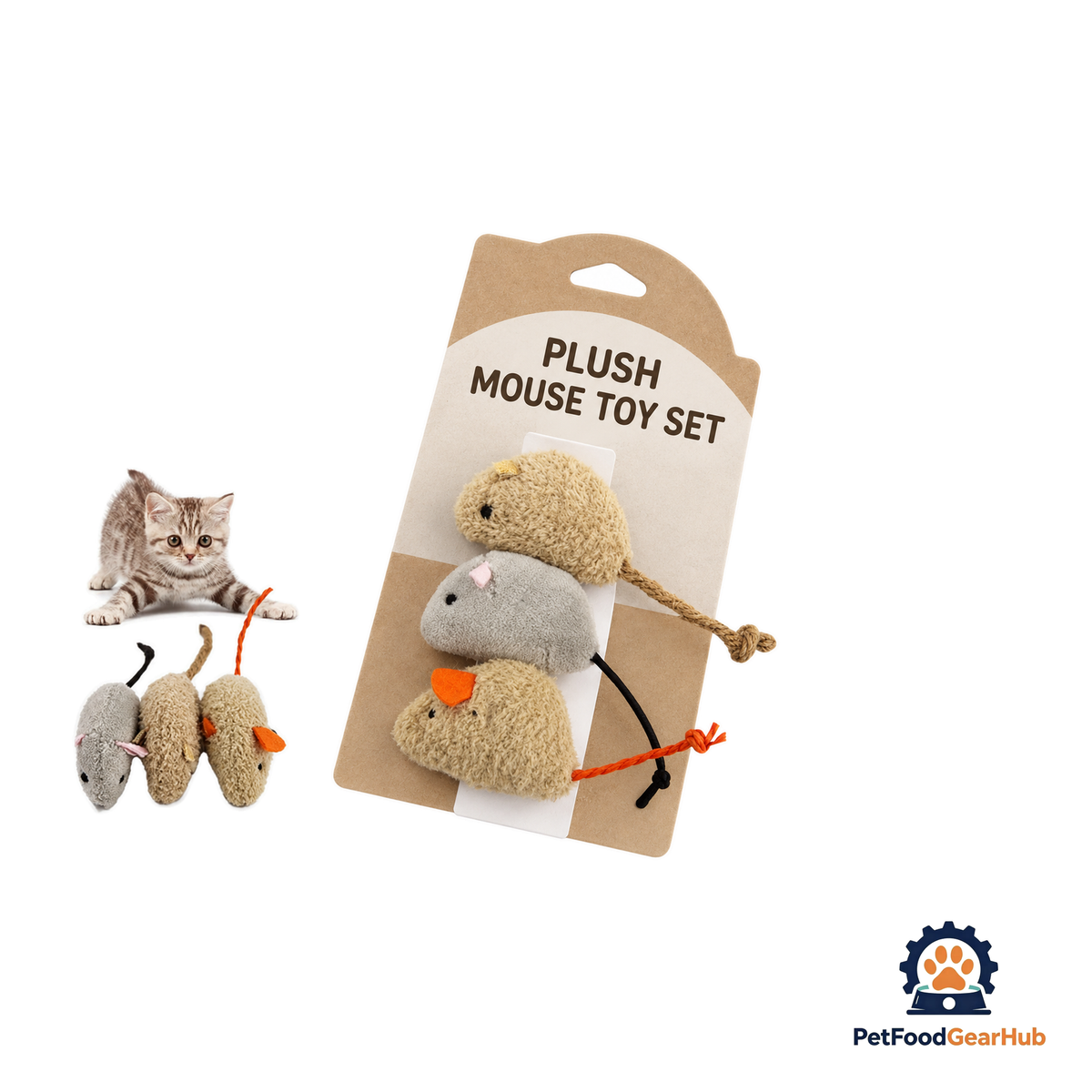 PetFoodGearHub Plush Mouse Cat Toy Set - 3 Pieces - product image 1