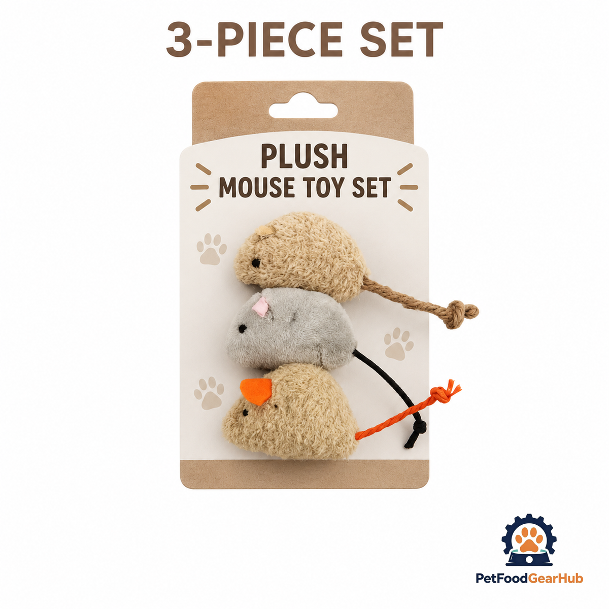 PetFoodGearHub Plush Mouse Cat Toy Set - 3 Pieces - product image 7