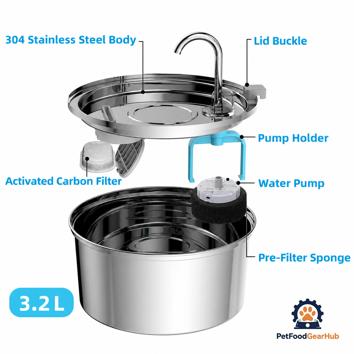 PetFoodGearHub Stainless Steel Automatic Pet Water Fountain - product image 5