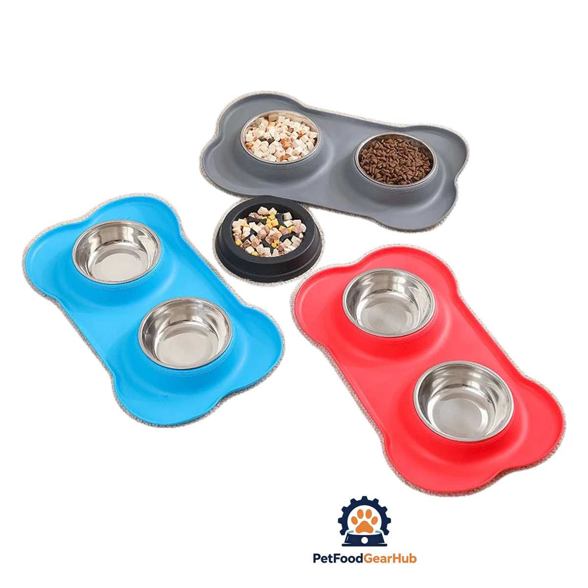 PetFoodGearHub Stainless Steel Double Pet Bowl with Non-Slip Anti-Overflow Silicone Base - product image 1