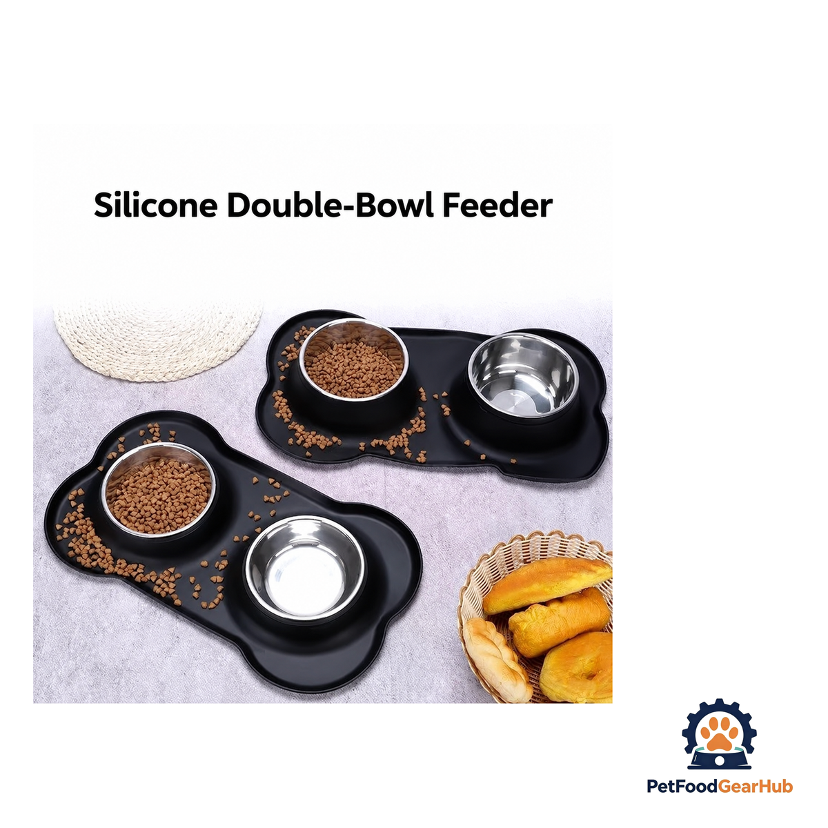 PetFoodGearHub Stainless Steel Double Pet Bowl with Non-Slip Anti-Overflow Silicone Base - product image 2