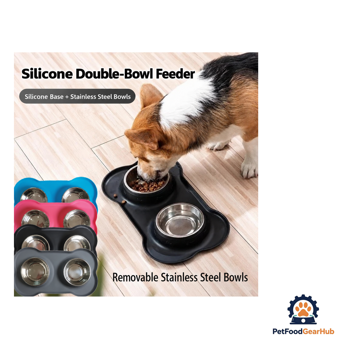 PetFoodGearHub Stainless Steel Double Pet Bowl with Non-Slip Anti-Overflow Silicone Base - product image 4