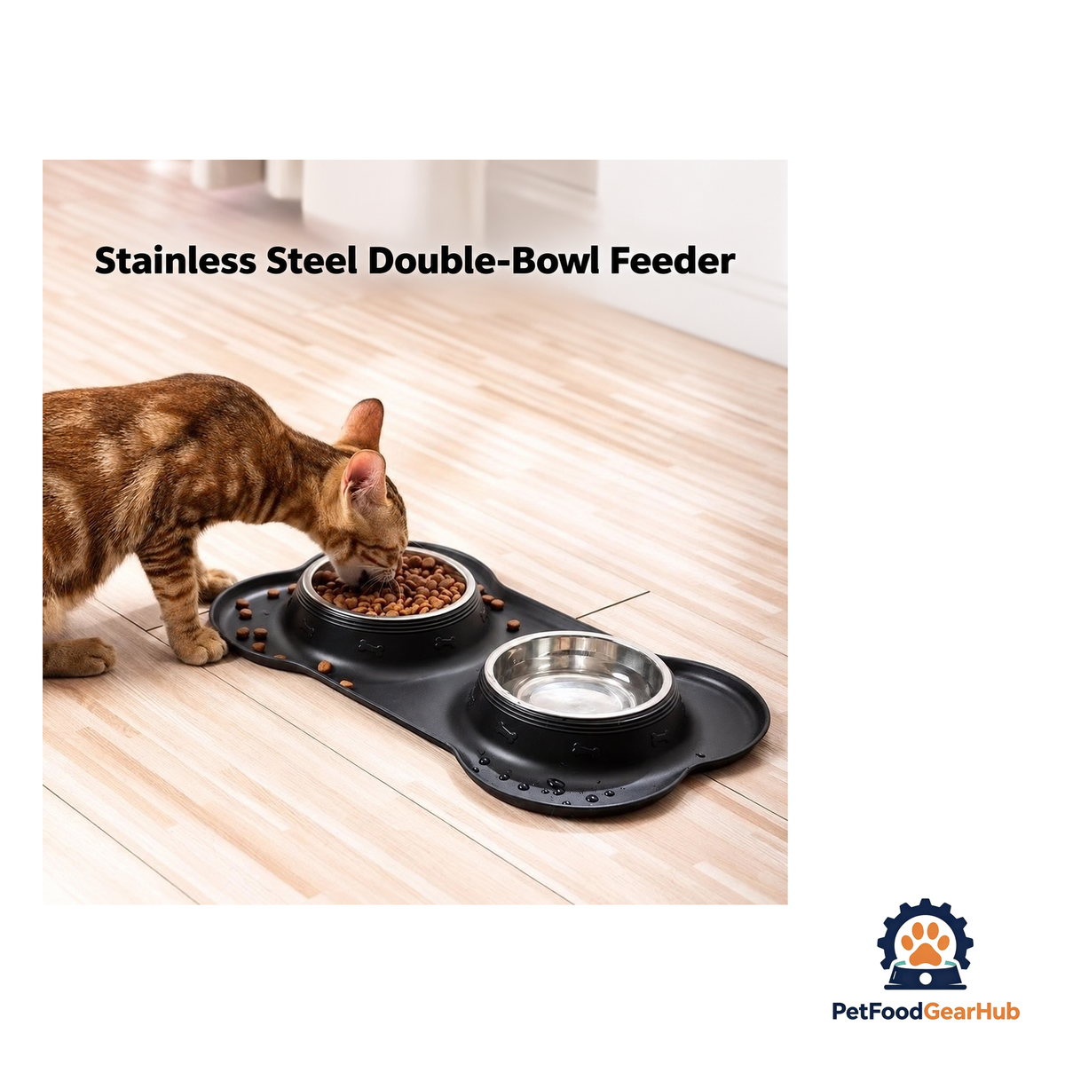 PetFoodGearHub Stainless Steel Double Pet Bowl with Non-Slip Anti-Overflow Silicone Base - product image 5