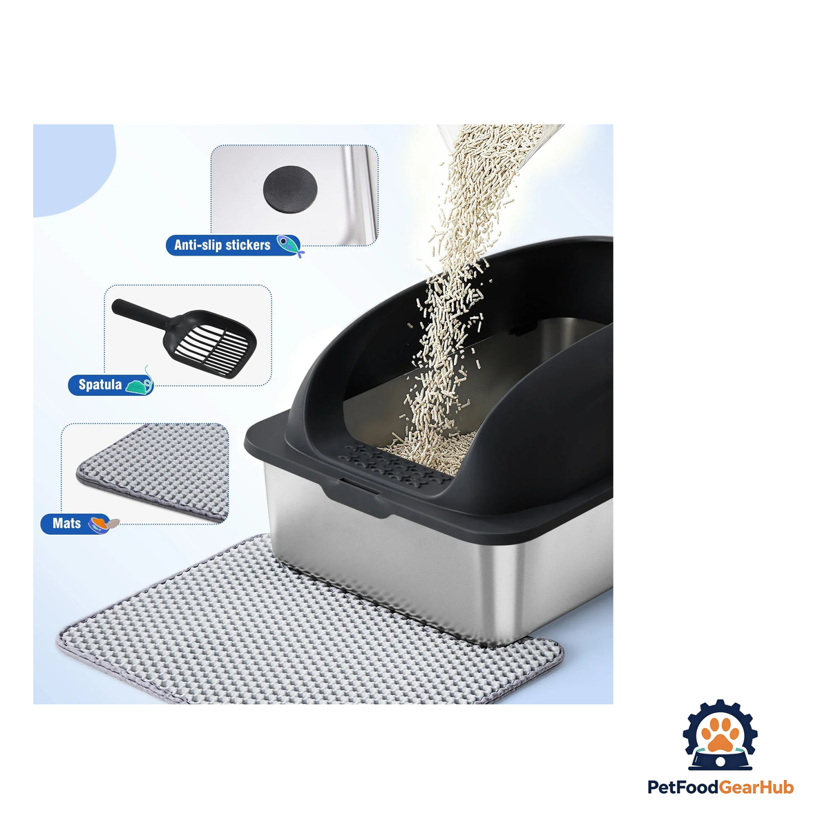 PetFoodGearHub Stainless Steel Cat Litter Box with Lid, Scoop & Mat - product image 3