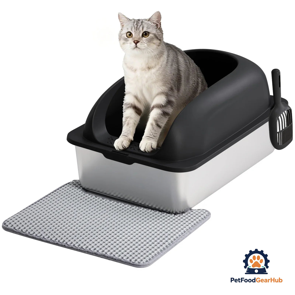 PetFoodGearHub Stainless Steel Cat Litter Box with Lid, Scoop & Mat - product image 5