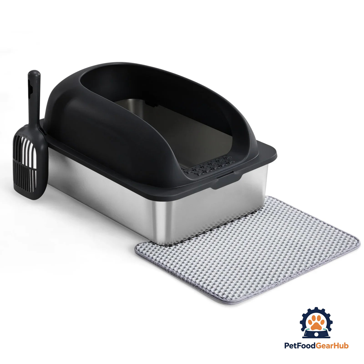 PetFoodGearHub Stainless Steel Cat Litter Box with Lid, Scoop & Mat - product image 6