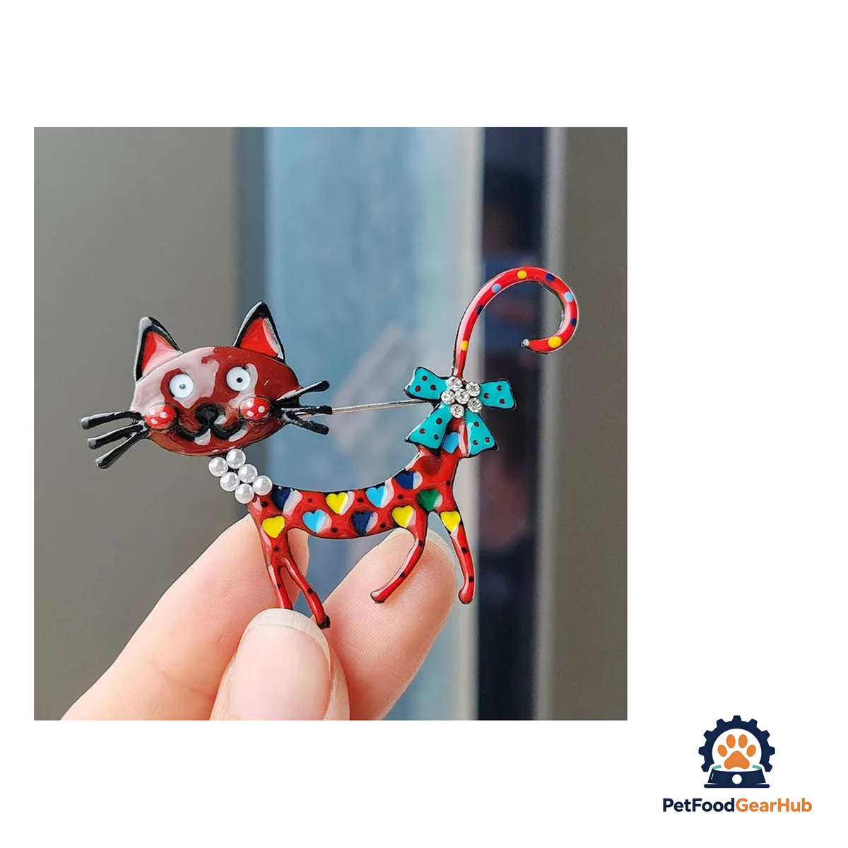 PetFoodGearHub Pearl Bow Cat Brooch Pin for Cat Lovers - product image 2