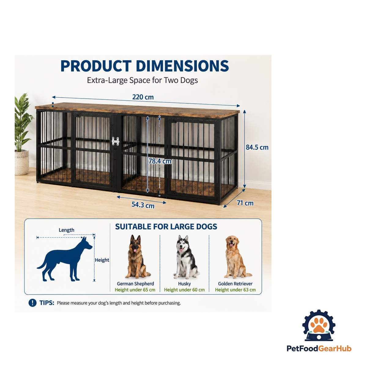 PetFoodGearHub 221 cm Double Dog Crate Console - product image 3