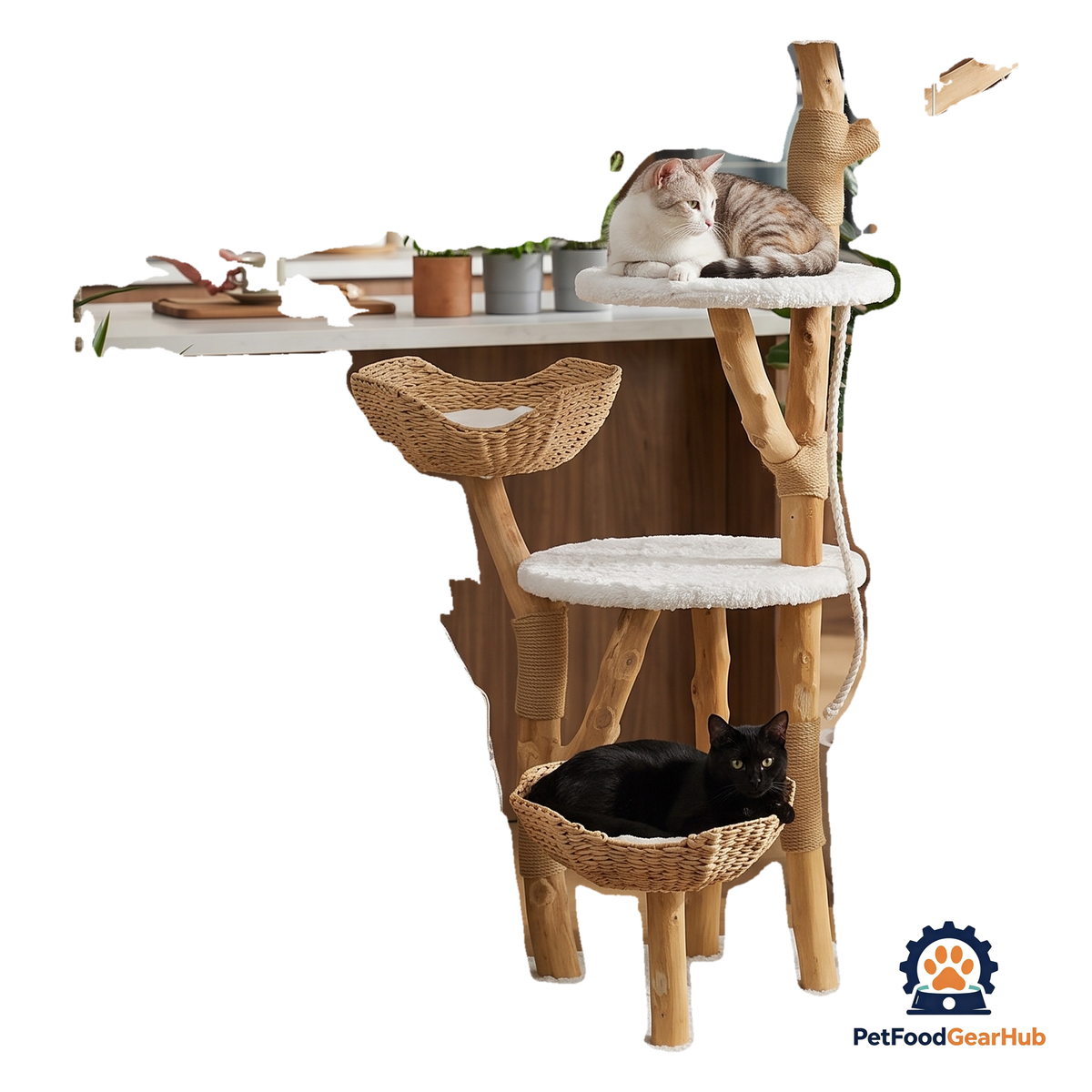 PetFoodGearHub Solid Wood Cat Tree with Swing - product image 1