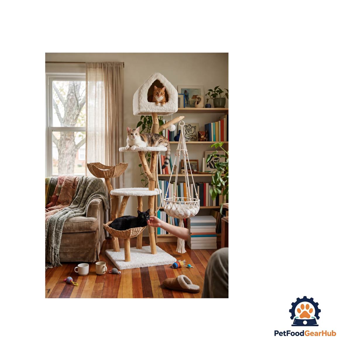 PetFoodGearHub Solid Wood Cat Tree with Swing - product image 2