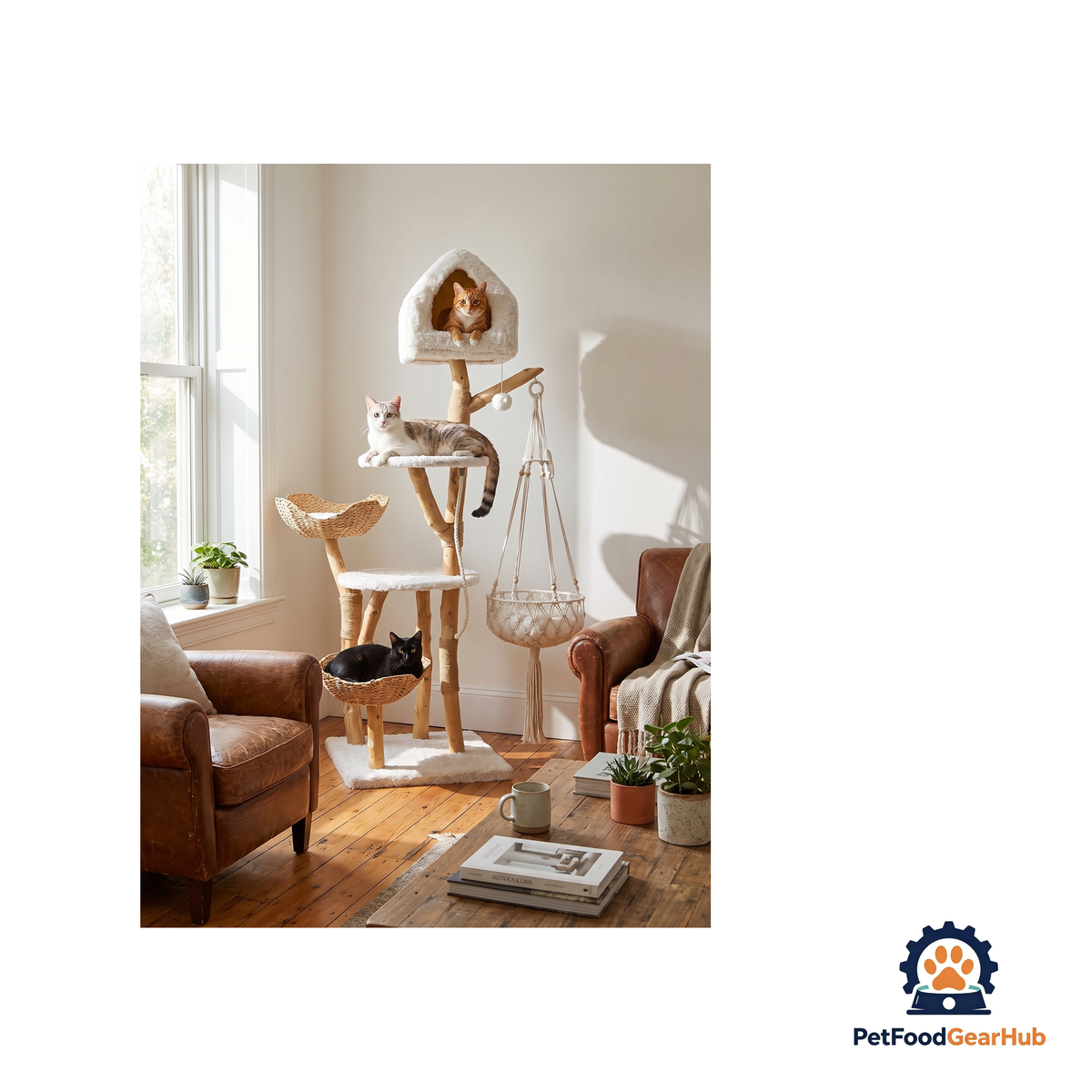 PetFoodGearHub Solid Wood Cat Tree with Swing - product image 3