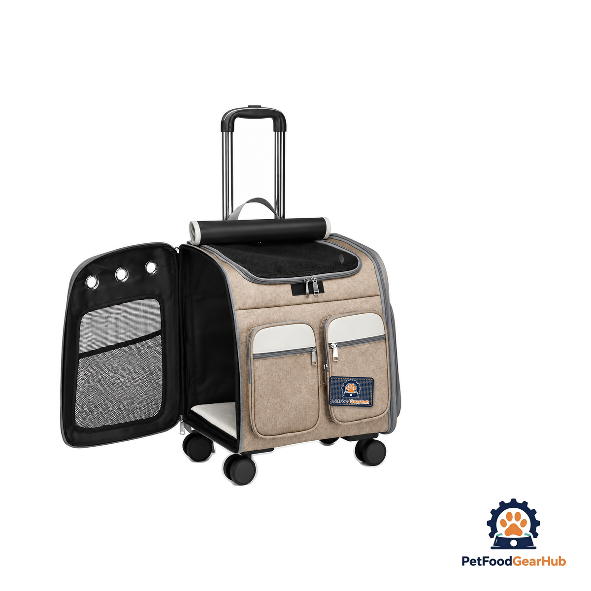 PetFoodGearHub Khaki Soft Pet Carrier Trolley - product image 1