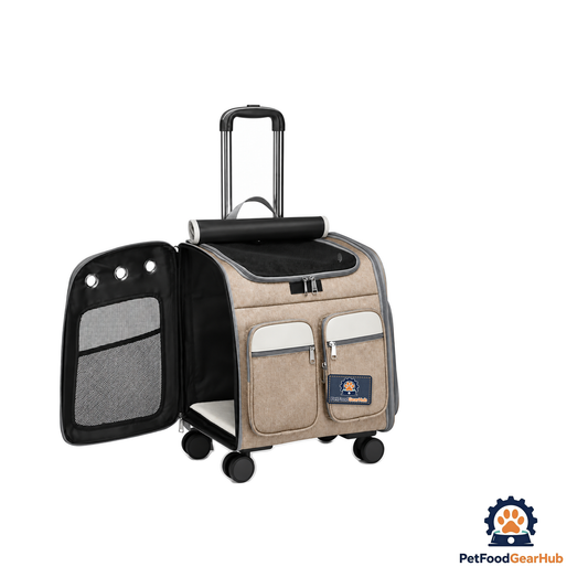 PetFoodGearHub Khaki Soft Pet Carrier Trolley - product image 1