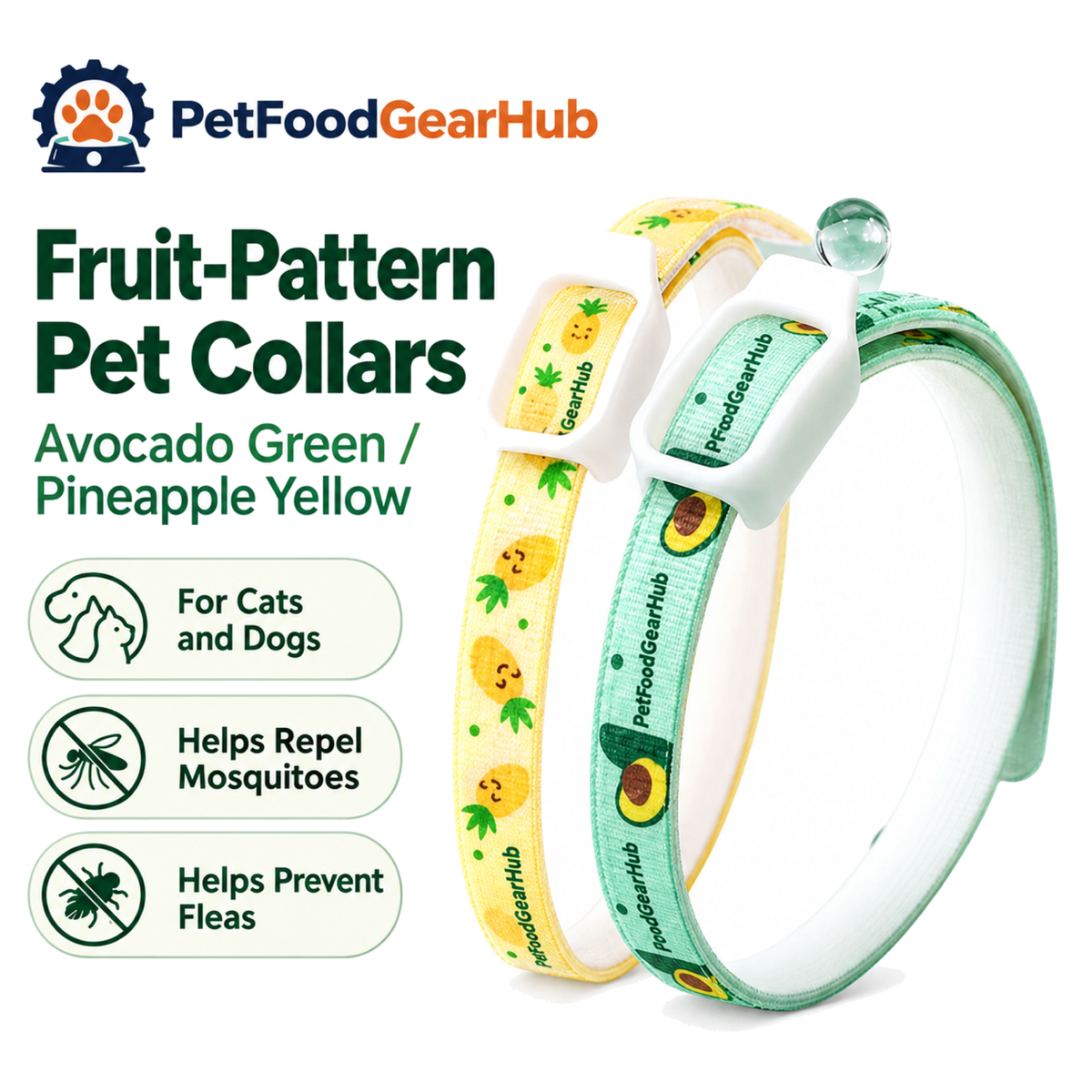 PetFoodGearHub avocado pineapple pet collar pair