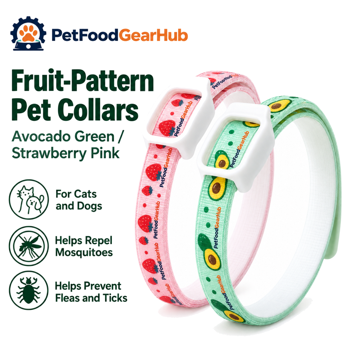 PetFoodGearHub avocado strawberry pet collar pair