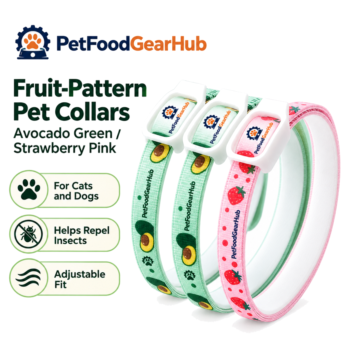 PetFoodGearHub avocado strawberry pet collars