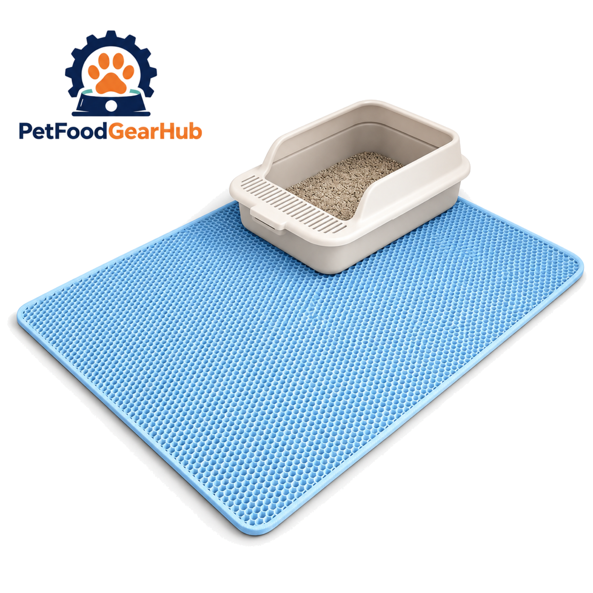 PetFoodGearHub blue honeycomb cat litter mat