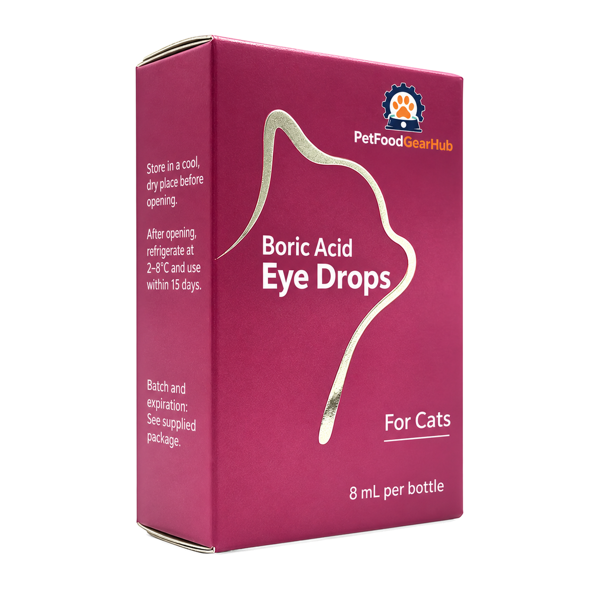 PetFoodGearHub 8 mL boric acid eye drops - packaging details