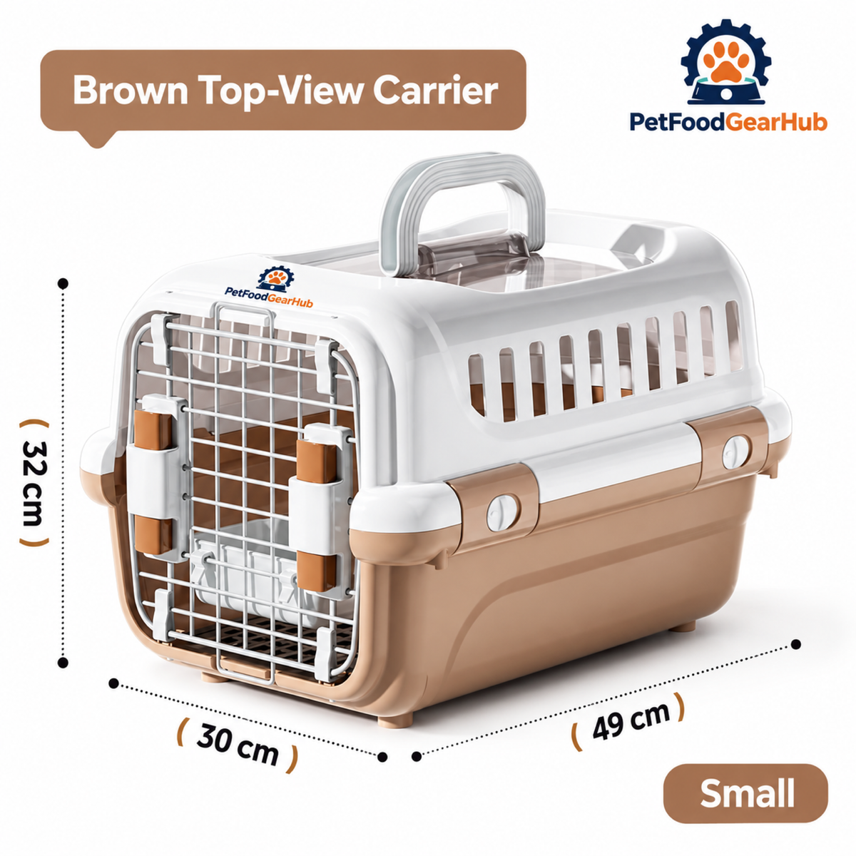 PetFoodGearHub Brown Top-View Pet Carrier with Bowl and Pad - product view