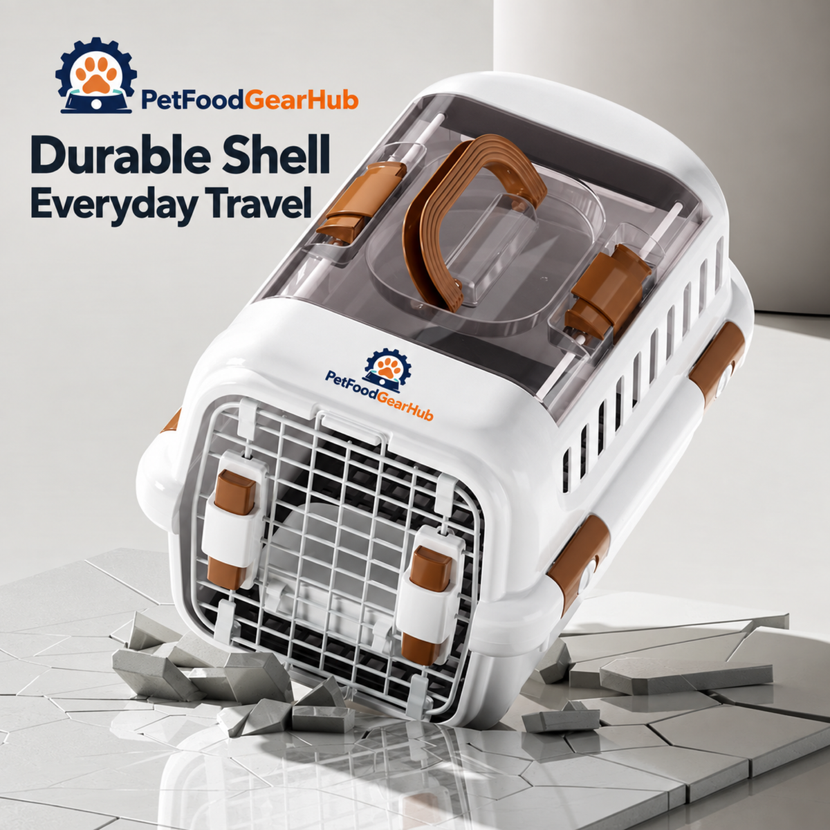 PetFoodGearHub Brown Top-View Pet Carrier with Bowl and Pad - product details