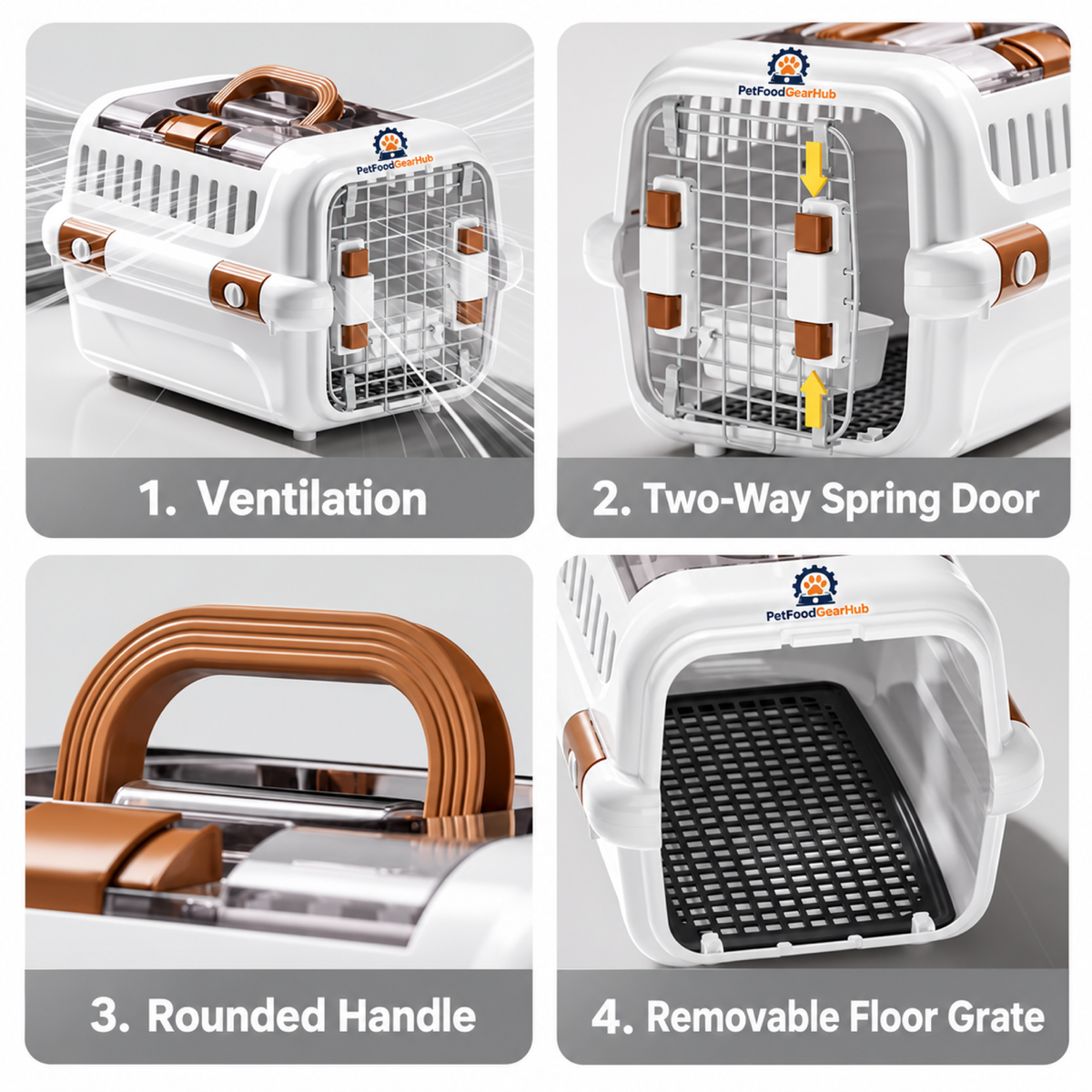 PetFoodGearHub Brown Top-View Pet Carrier with Bowl and Pad - product details