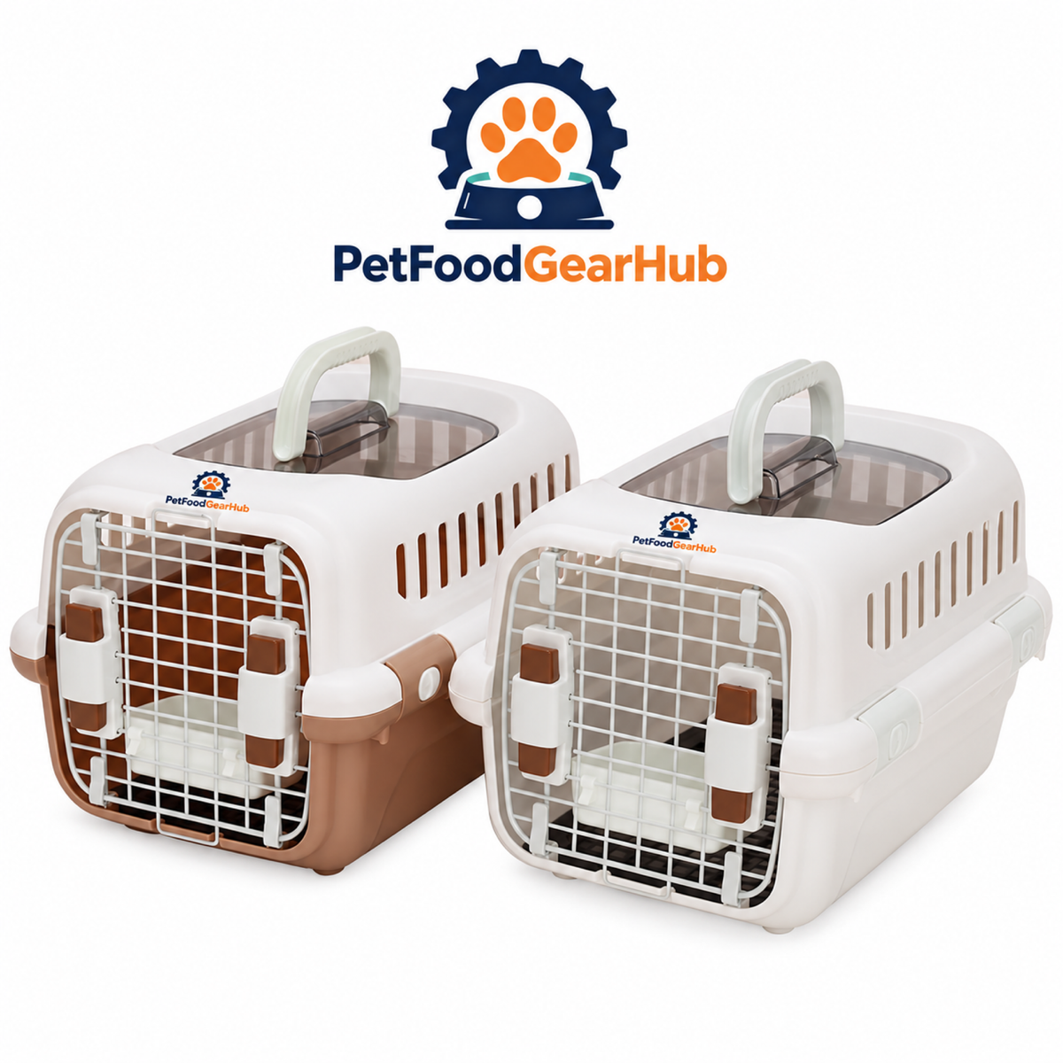 PetFoodGearHub Brown Top-View Pet Carrier with Bowl and Pad - product details