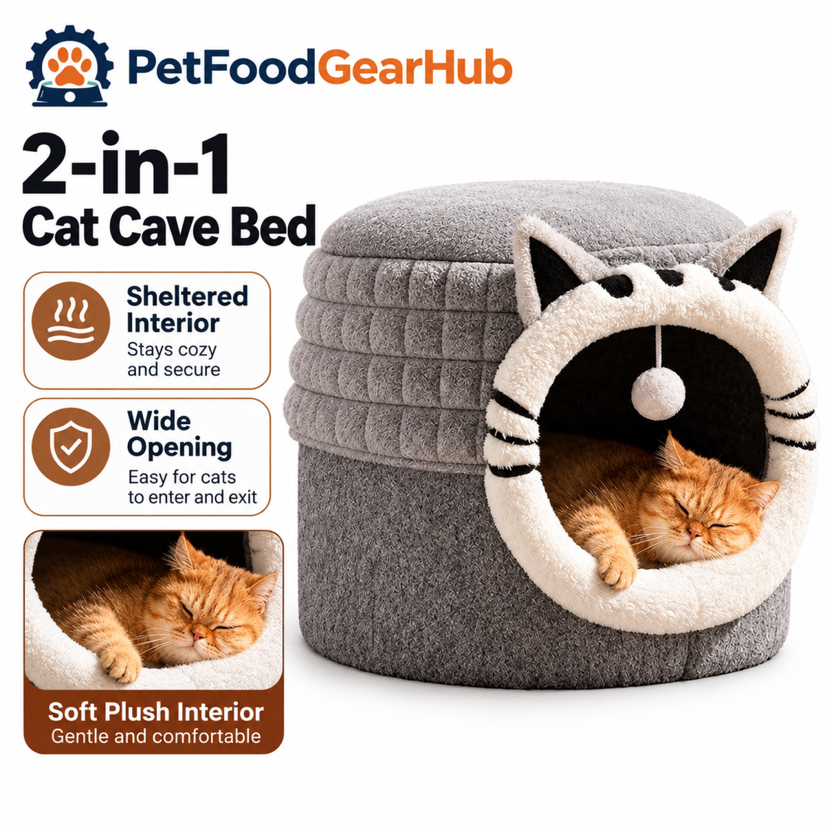 PetFoodGearHub 2-in-1 Cat Cave Bed