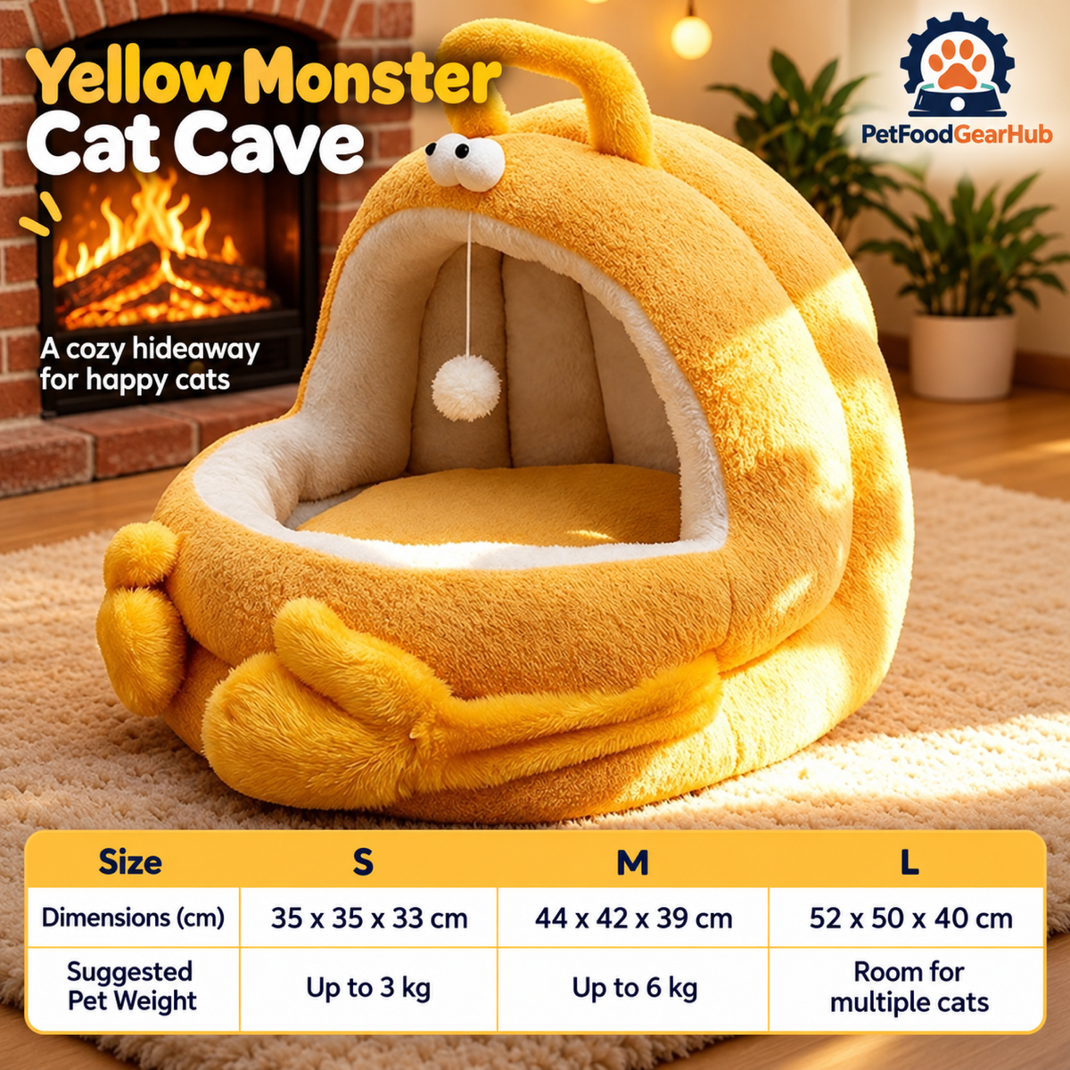 PetFoodGearHub Yellow Monster Cat Cave