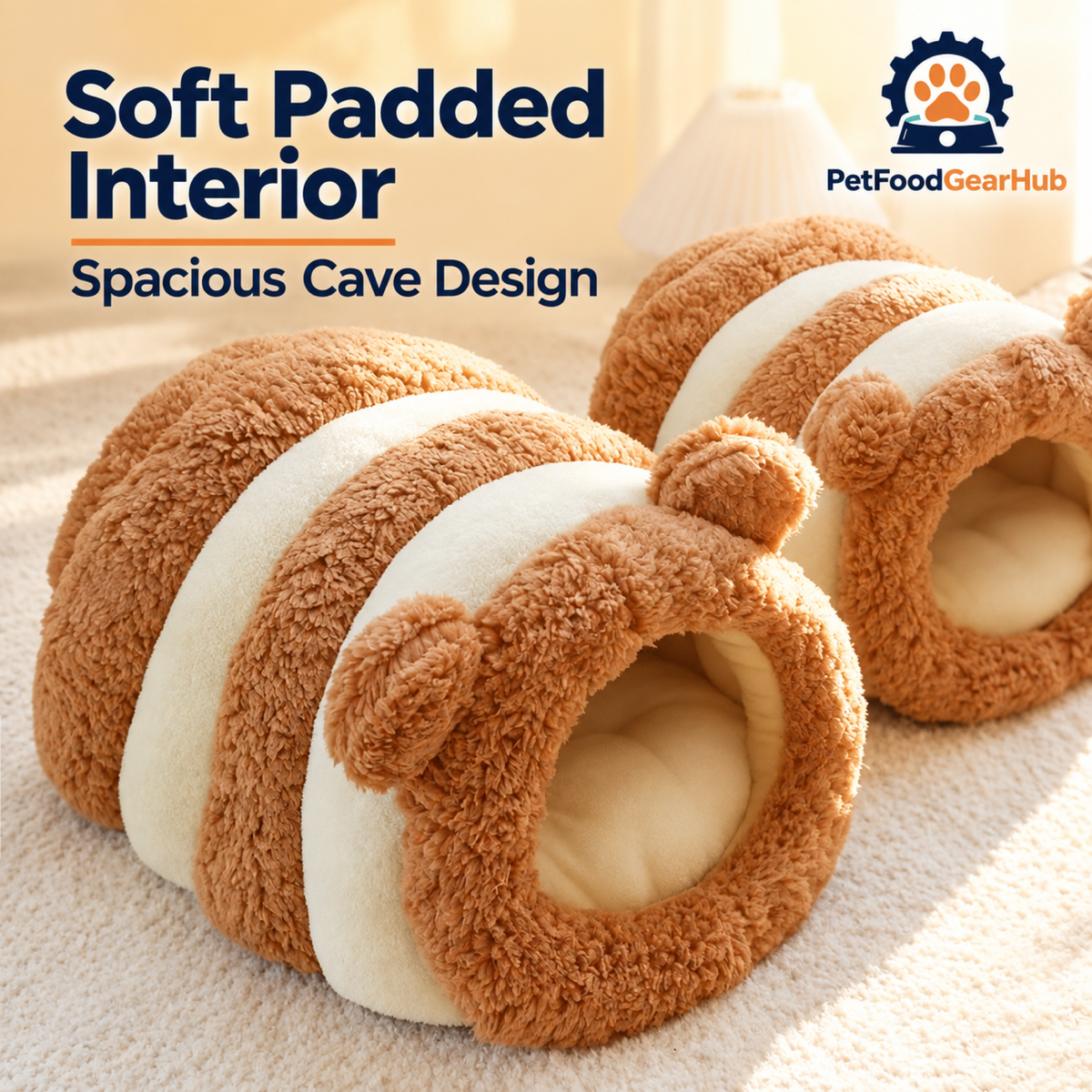 PetFoodGearHub Padded interior of a bear-shaped pet cave