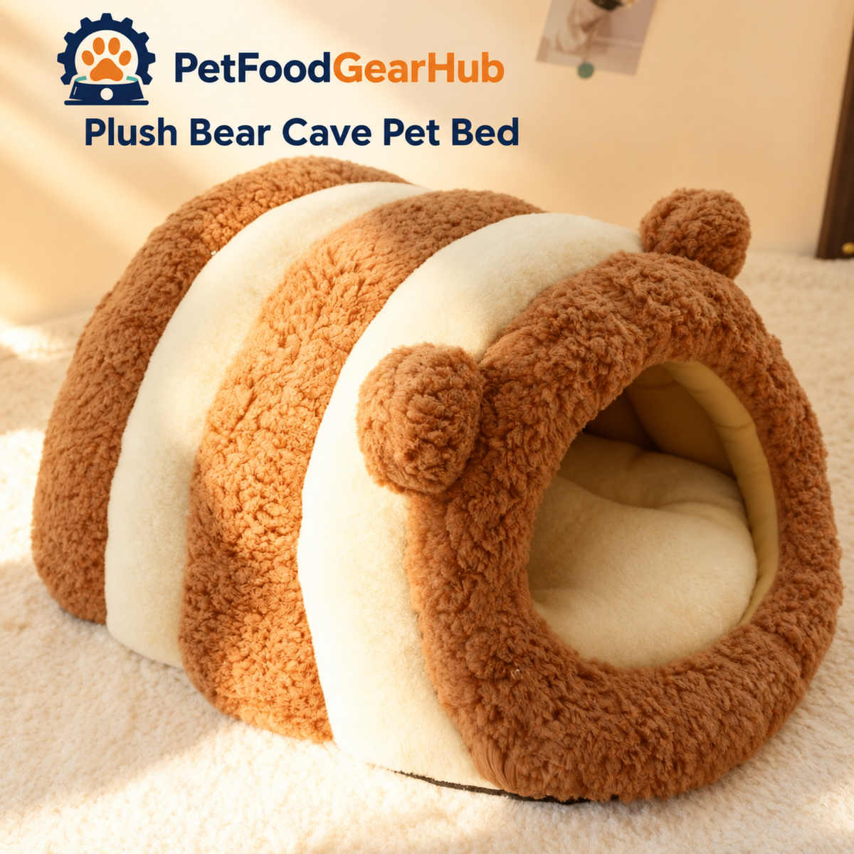 PetFoodGearHub Brown and cream bear-shaped pet cave