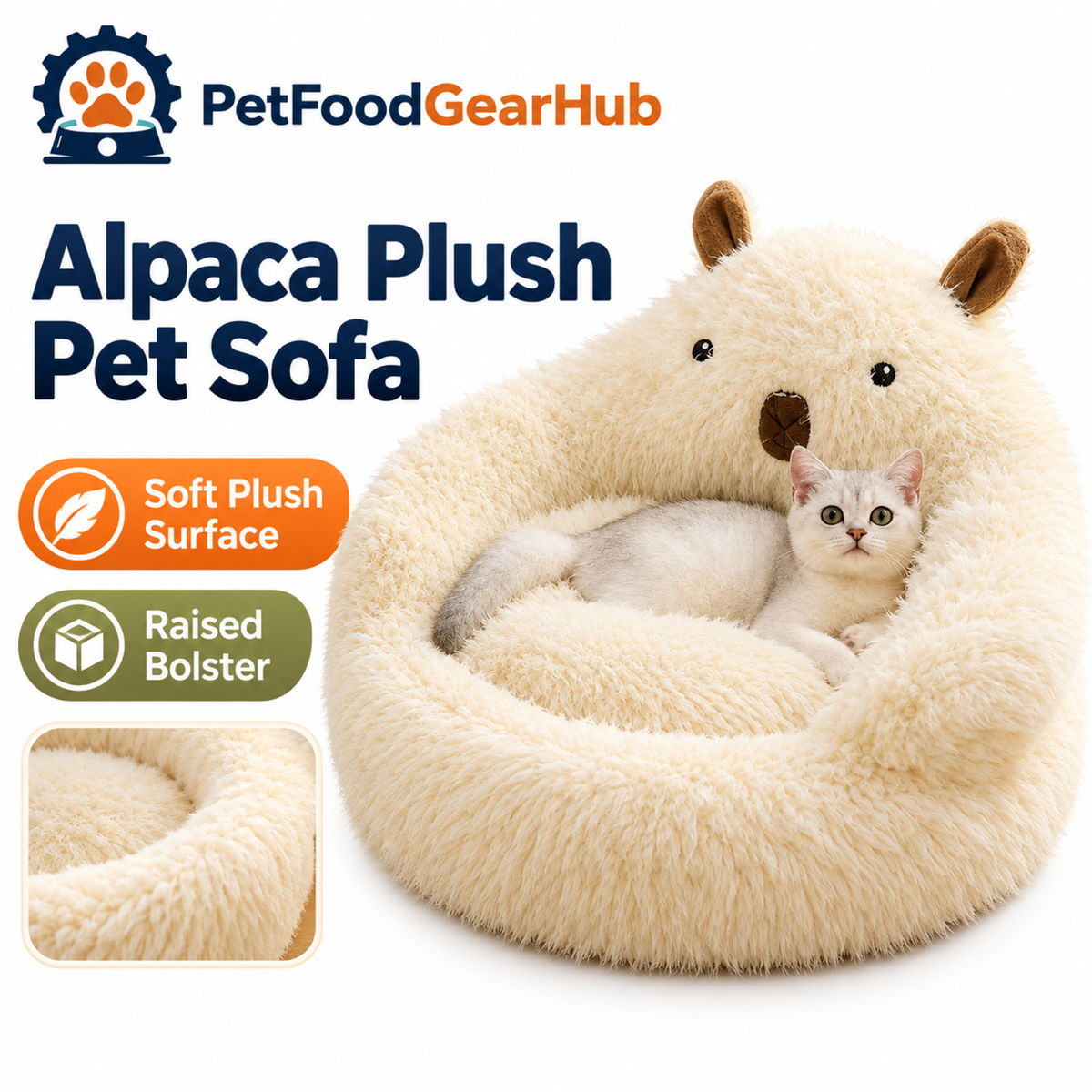 PetFoodGearHub Cream alpaca-shaped plush pet sofa