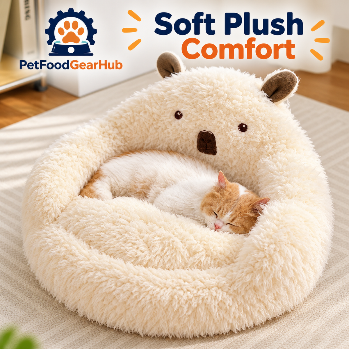 PetFoodGearHub Cream plush lining of an alpaca pet bed