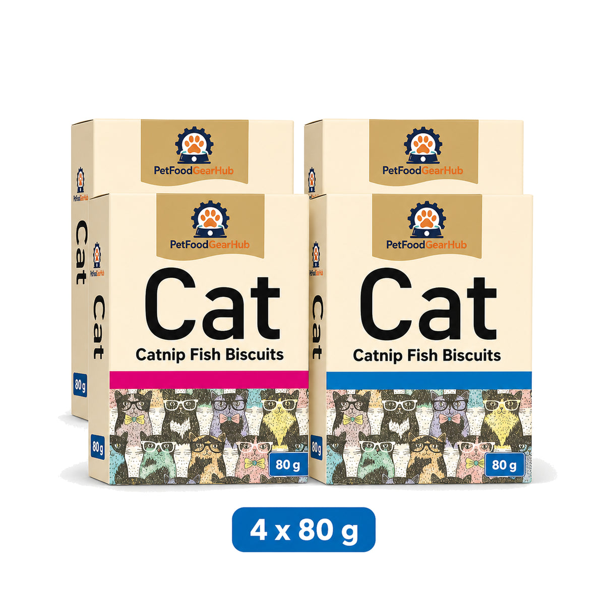 PetFoodGearHub Catnip Fish Biscuits Variety Pack 4 x 80 g - product image 1