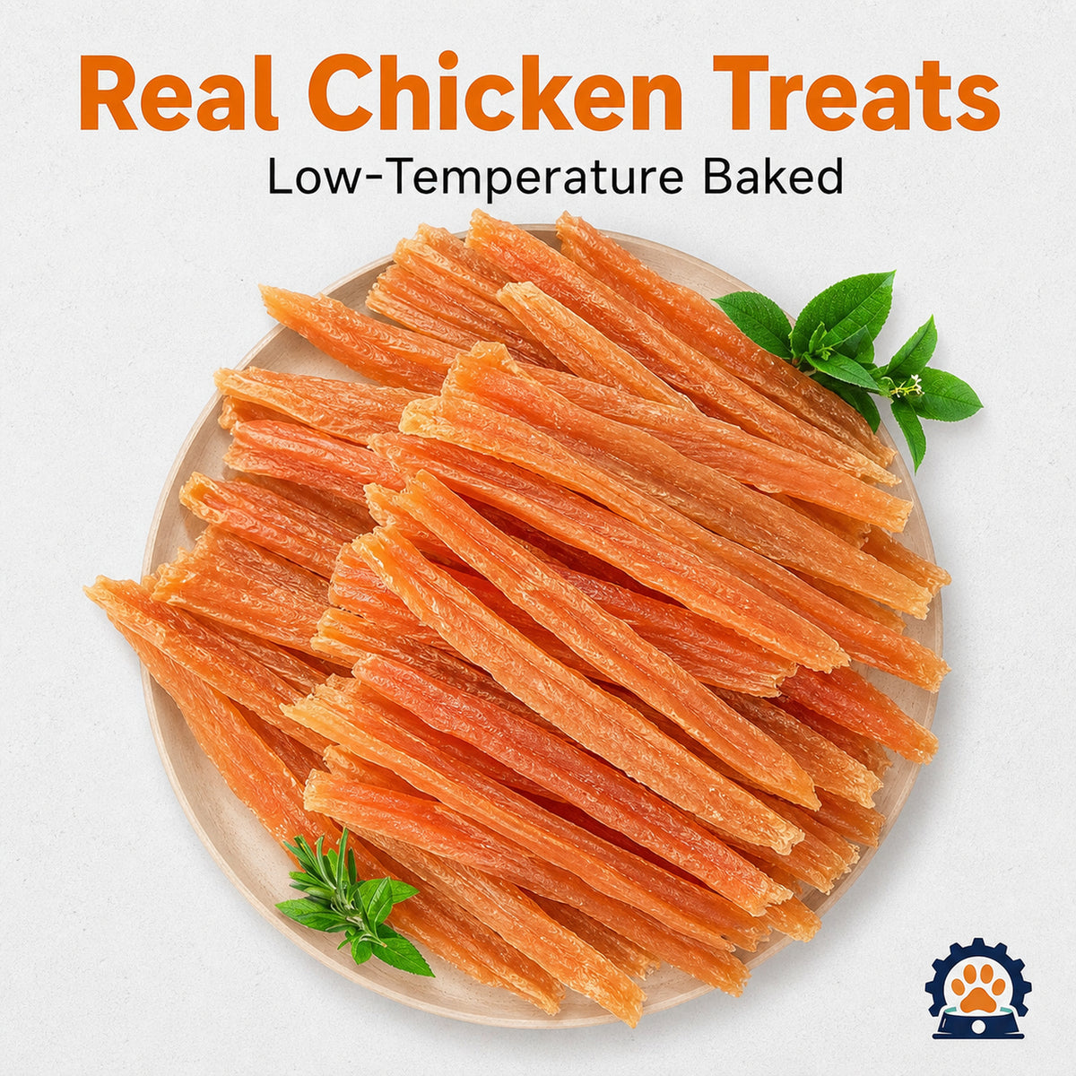 Plate of PetFoodGearHub firm chicken strip dog treats