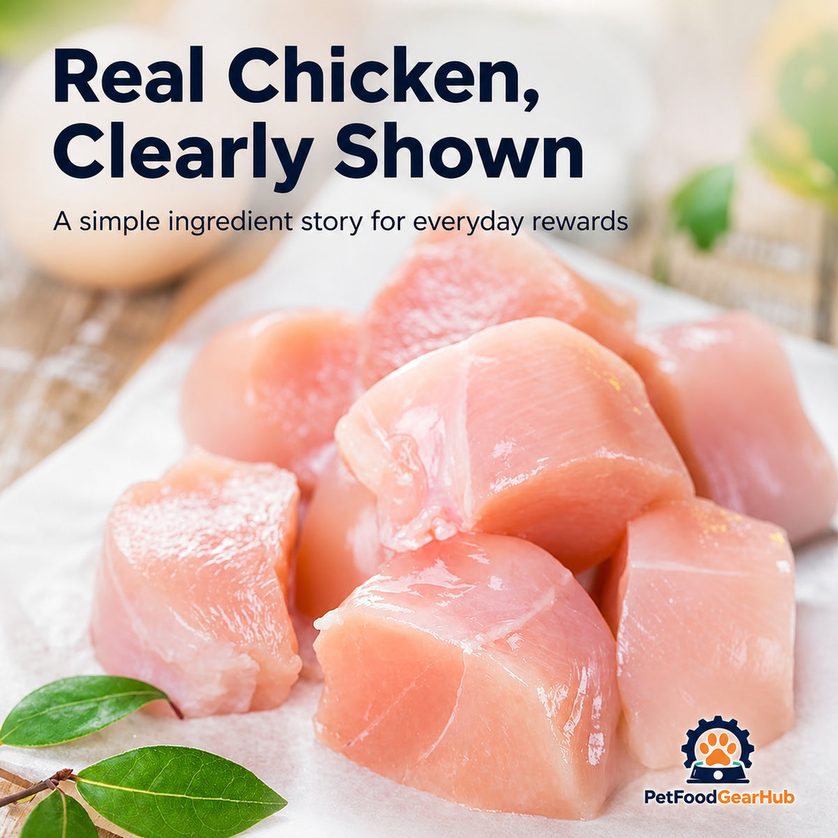 Fresh chicken ingredient story for PetFoodGearHub dog treats