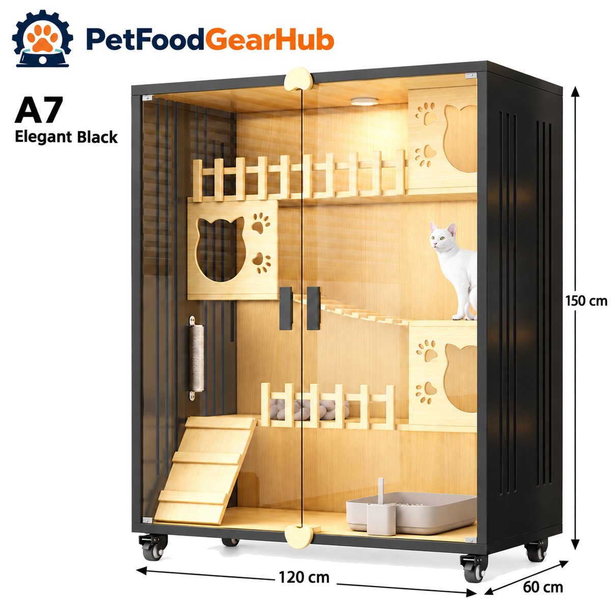 PetFoodGearHub Clear-Front Cat Enclosure A7,  Black - product view