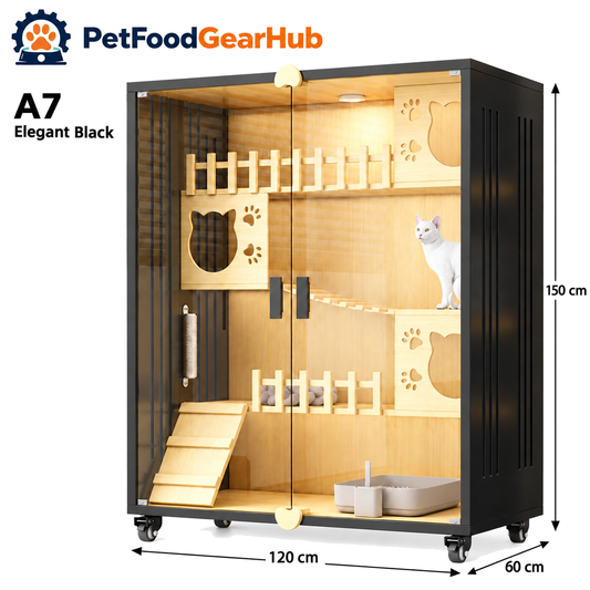 PetFoodGearHub Clear-Front Cat Enclosure A7,  Black - product view