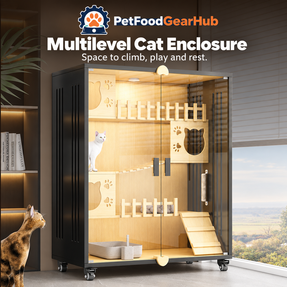 PetFoodGearHub Black clear-front cat enclosure
