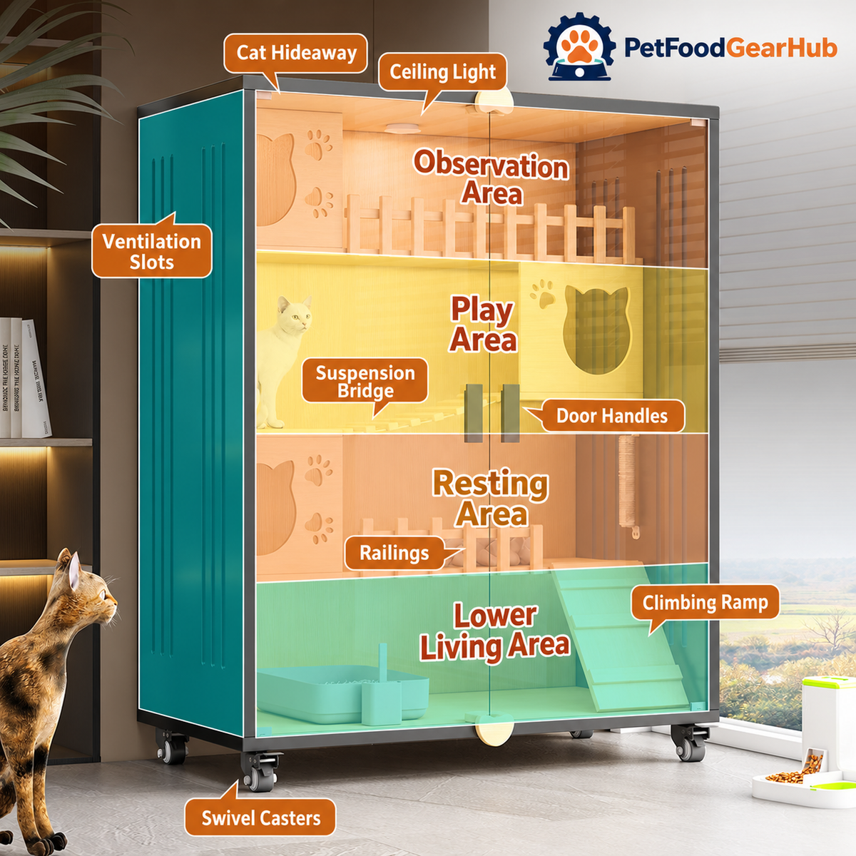 PetFoodGearHub Cat enclosure interior zones