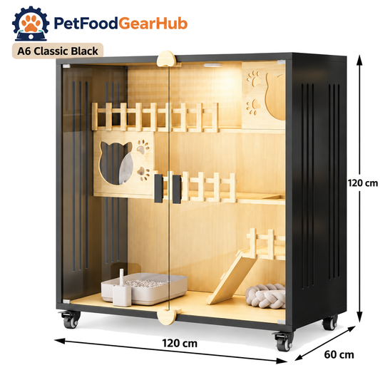 PetFoodGearHub Clear-Front Cat Enclosure A6,  Black - product view